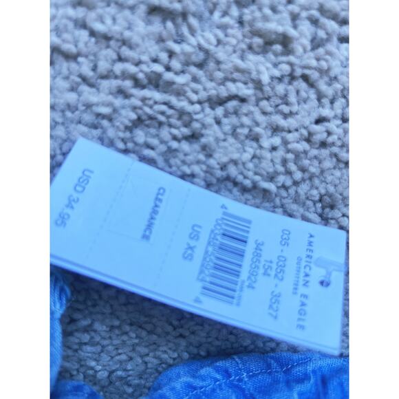 NWT American Eagle Denim Ruffle Tie Tank Top XS Blue Cottagecore Chambray Fall - Picture 4 of 4